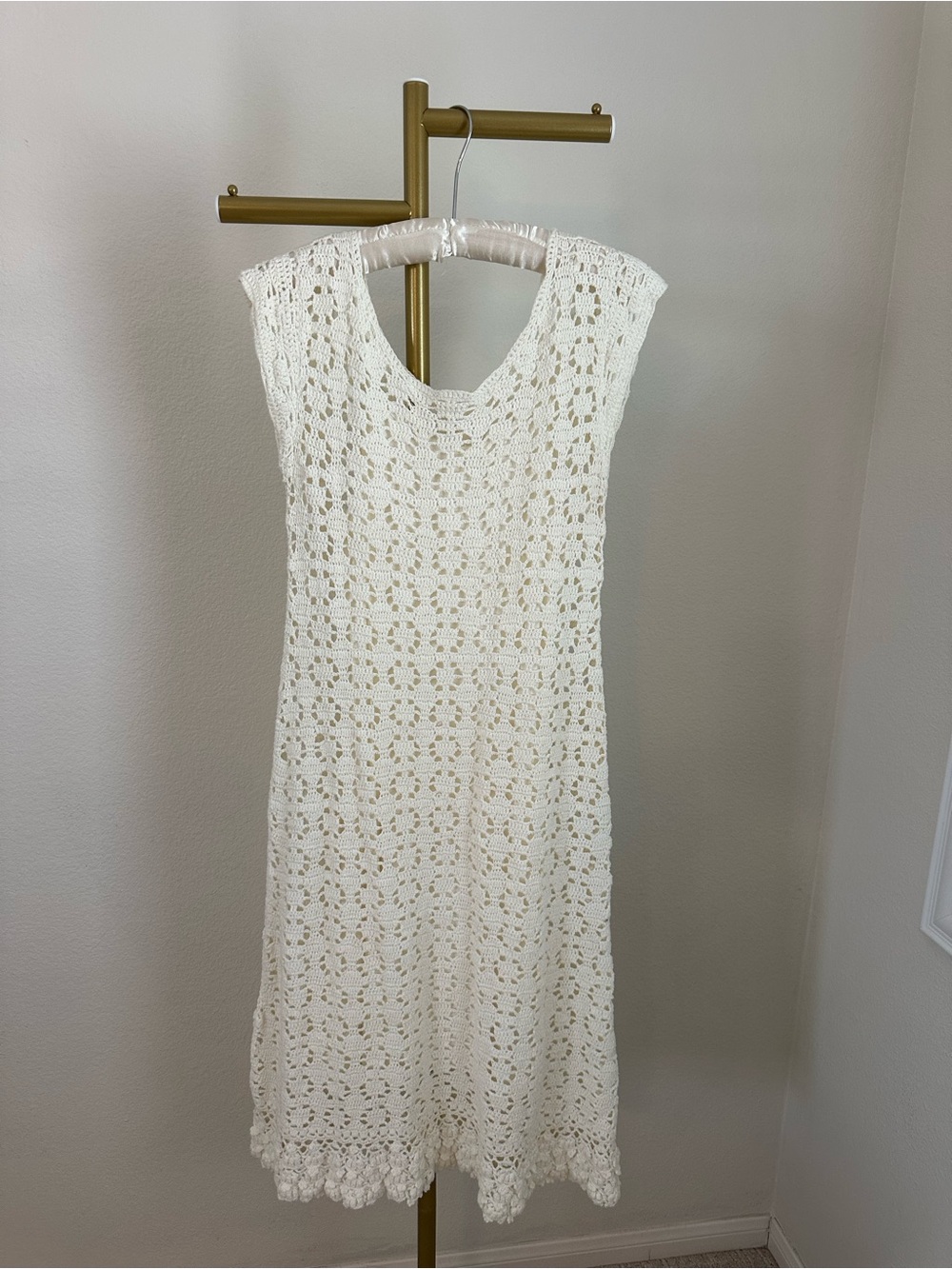 Anthropologie Ivory Crochet Midi Dress - Sleeveless Floral Knit
